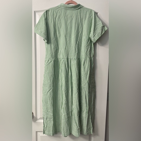 ebossy Boho Striped Button Up Side Slit Mid Long Cotton Shirt Dress with Pockets - Picture 8 of 16